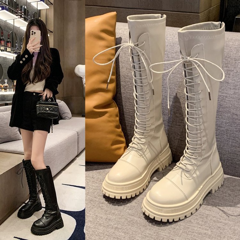 Knee High Boots Women - Женские высокие сапоги-ботфорты на шнуровке с