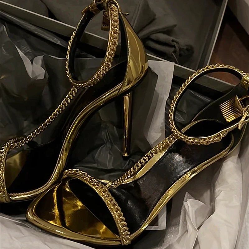 Gold Chain Sandal - Женские босоножки с золотой цепочкой и