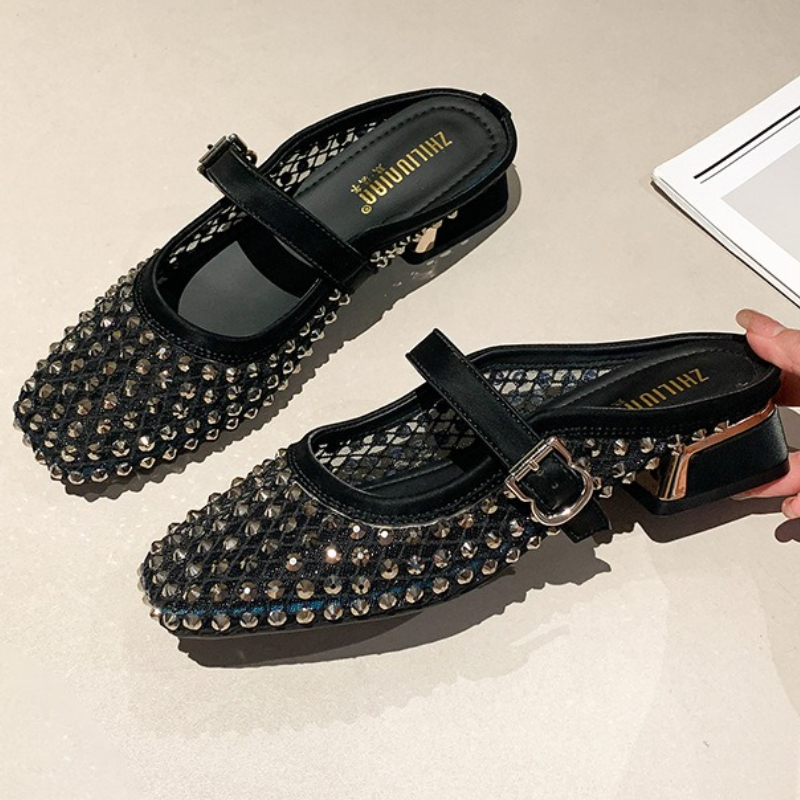 Mule Slip On - Сетчатые шлепанцы на массивном каблуке со