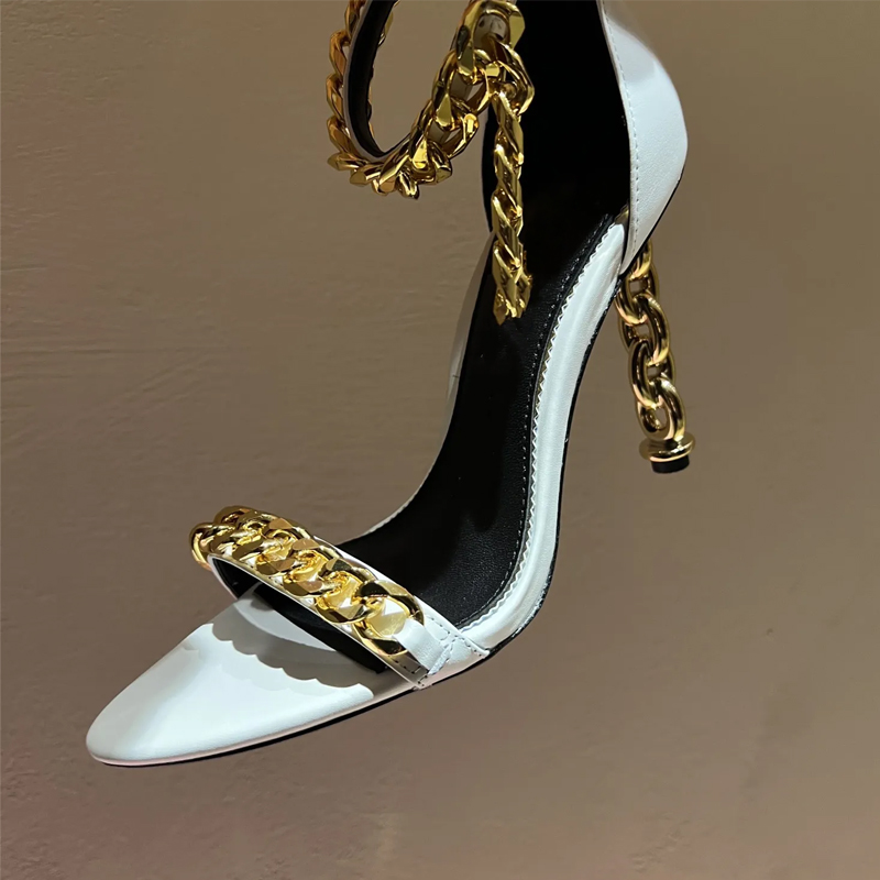 Gold Chain Sandal - Сексуальные женские босоножки на шпильке с
