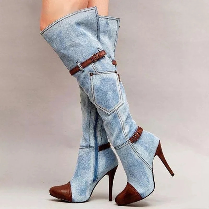 Ботфорты женские джинсовые на  – обзор и цена Knee High Boots Women