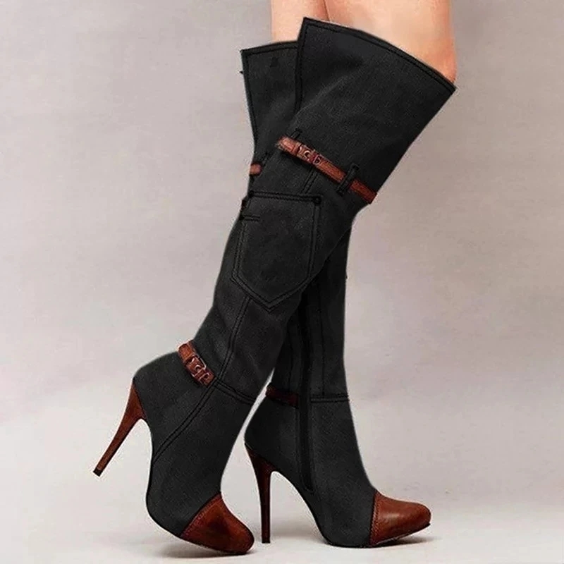 Ботфорты женские джинсовые на  – обзор и цена Knee High Boots Women