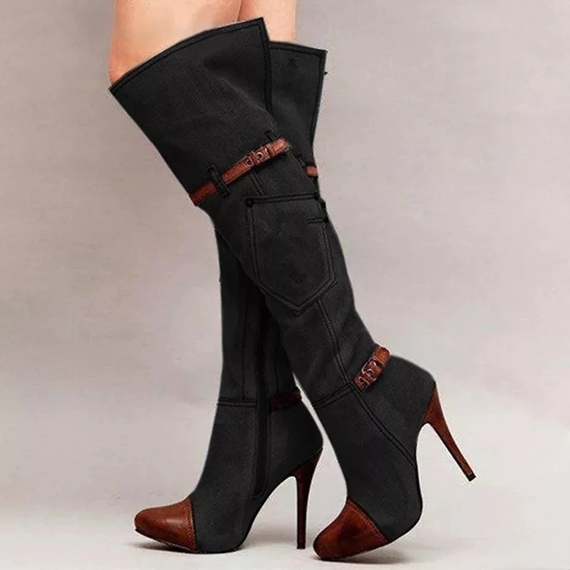 Ботфорты женские джинсовые на  – обзор и цена Knee High Boots Women