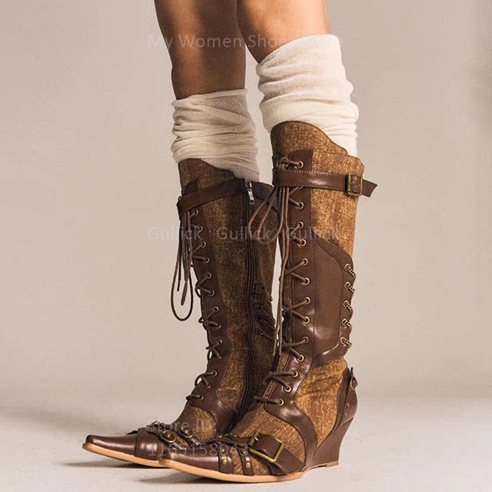 Ботфорты на танкетке с острым  – обзор и цена Knee High Boots Women
