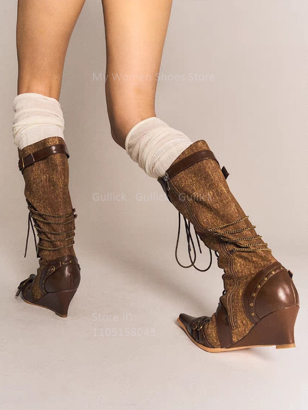 Ботфорты на танкетке с острым  – обзор и цена Knee High Boots Women
